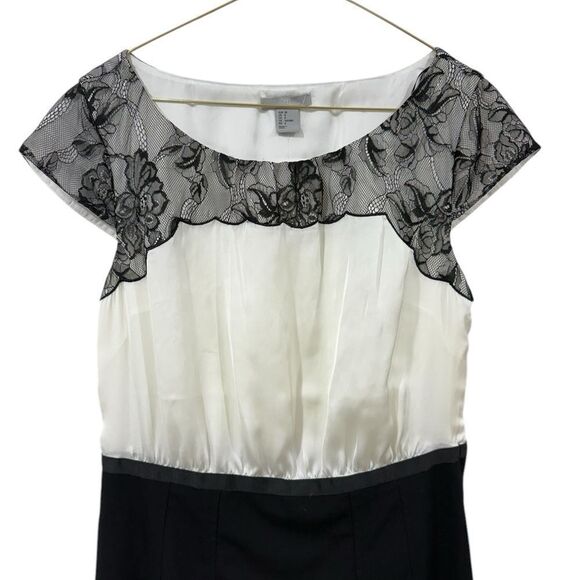 NWT H&M Satin Lace Black and White Cocktail Dress Size 8 - Picture 4 of 6